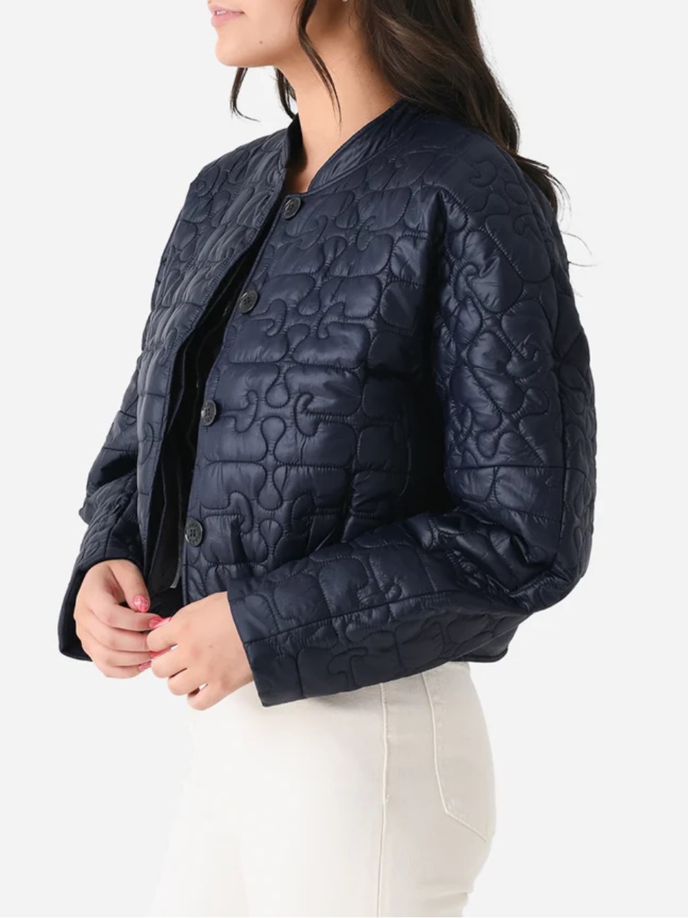 Ganni Quilted Cropped Puffer Jacket - Navy - Picture 6 of 16
